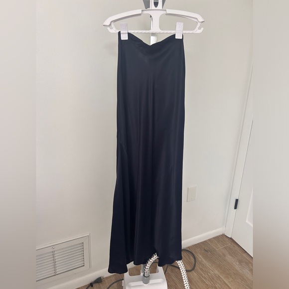 Zara Satin High Waist Midi Skirt in Navy Blue - Picture 6 of 12